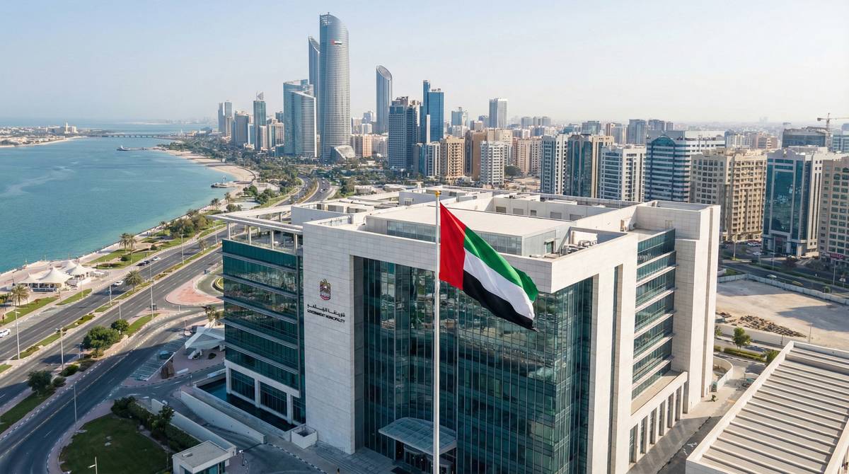 Municipality Approvals - Abu Dhabi cityscape with UAE flag
